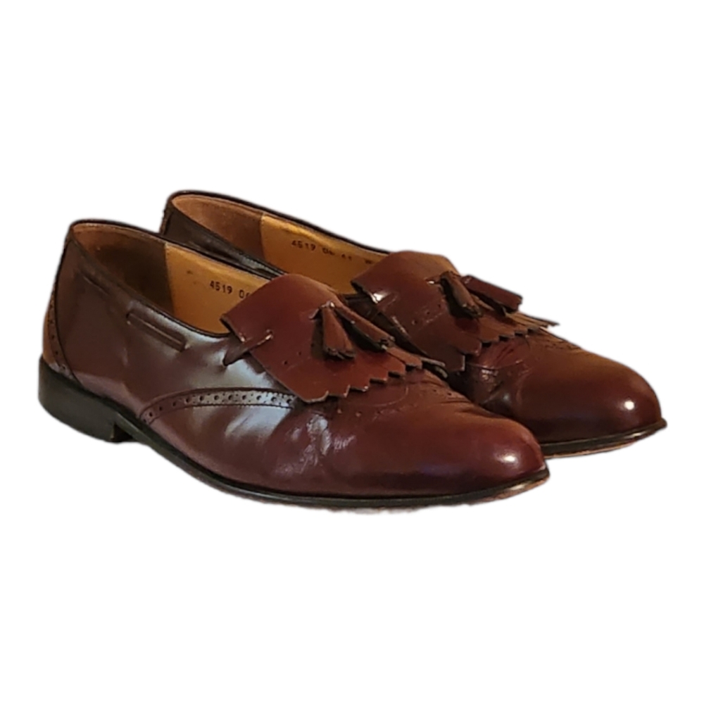 Men Vintage Leather Burgundy Slip On Tassel Shoes by Perry Ellis Size 11W